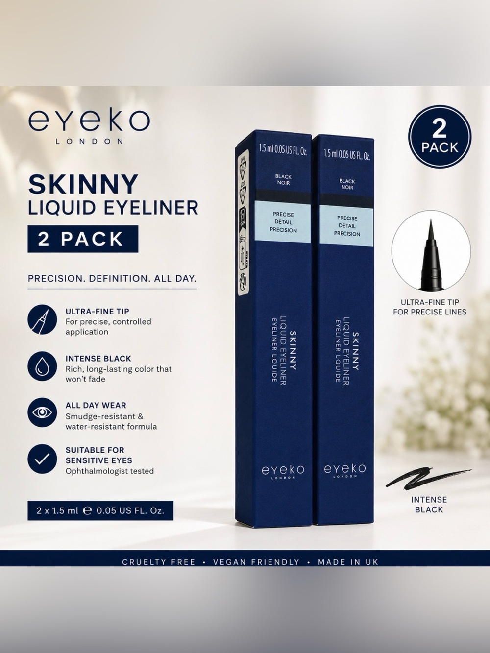 Eyeko London Skinny Liquid Eyeliner 2 Pack Intense Black